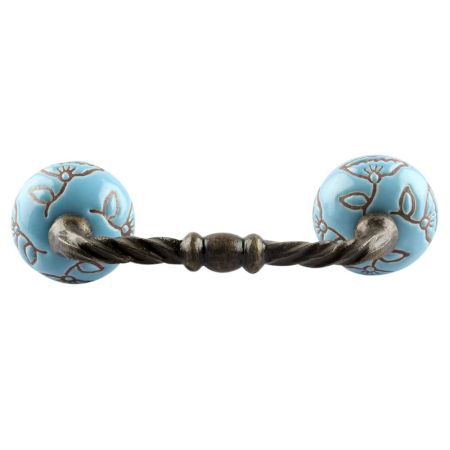 Turquoise Calla Lily Brown Etched Ceramic Cut Bridge Handle